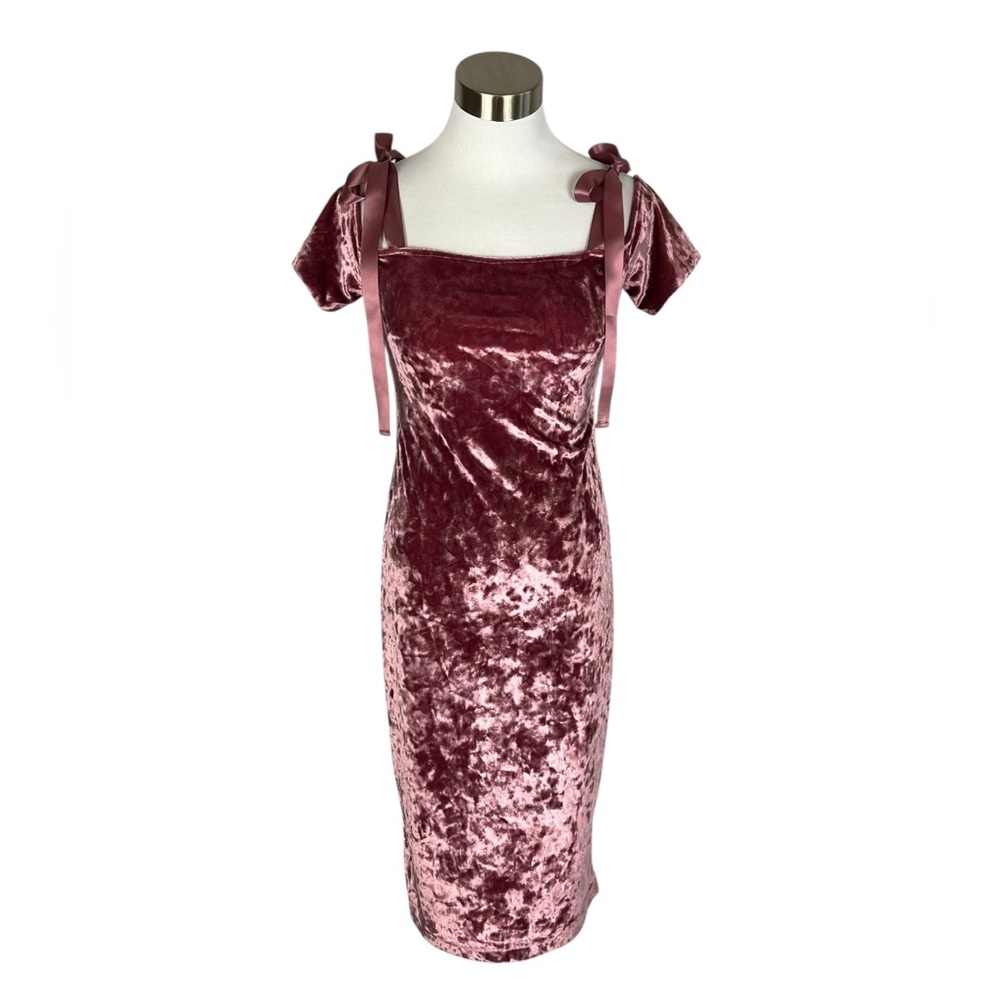 Nicole Miller New York Velvet Pink Midi Dress with Bows Size 2